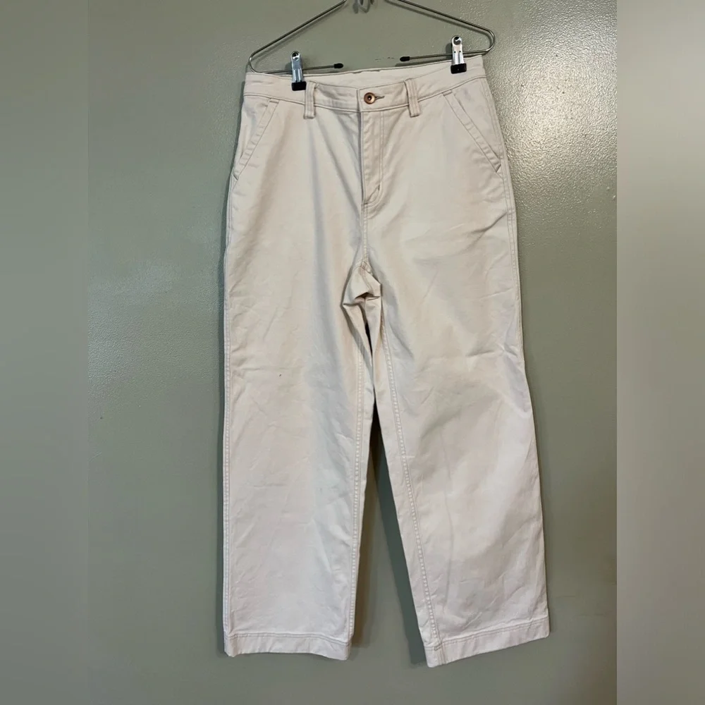 Duluth Trending Co Womens Ivory Wide Leg Baggy Cargo Pants Thick Cotton Sz 8